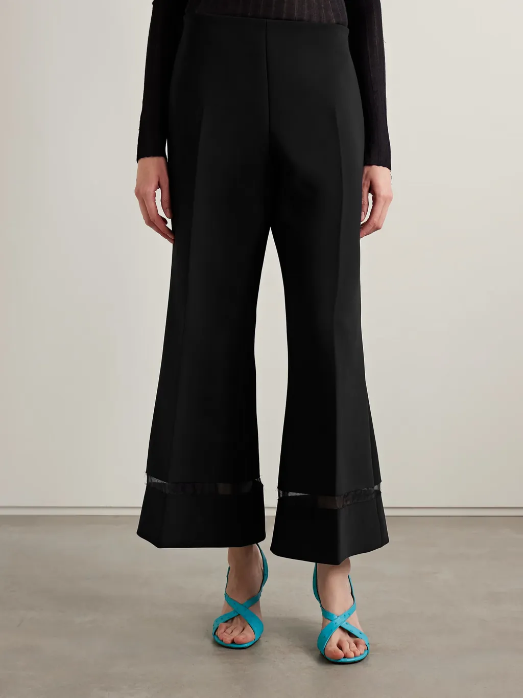 Wallace Organza-Trimmed Crepe Wide-Leg Pants