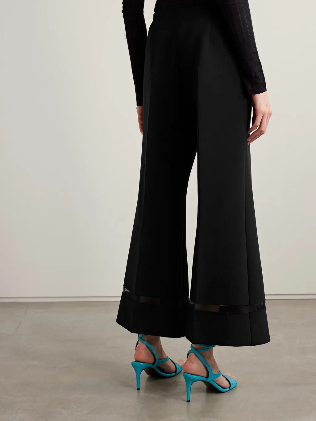 Wallace Organza-Trimmed Crepe Wide-Leg Pants