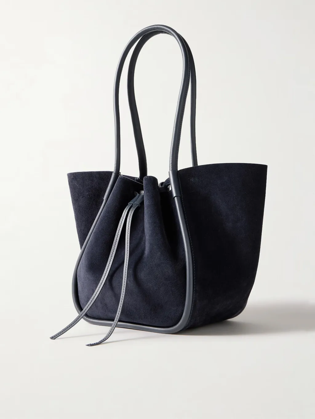 Large Leather-Trimmed Pleated Suede Handbag
