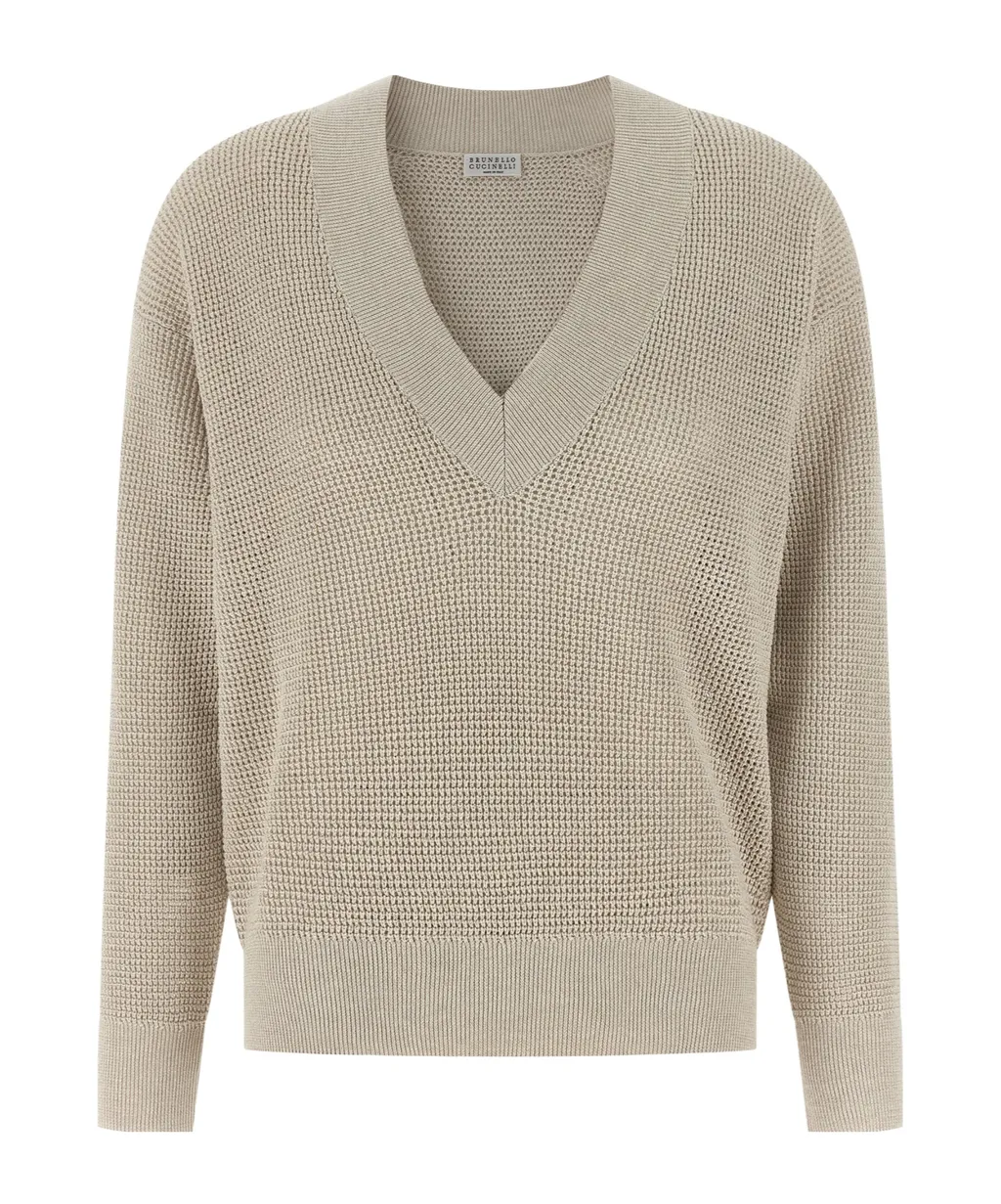 Brunello Cucinelli V-Neck Openwork Sweater