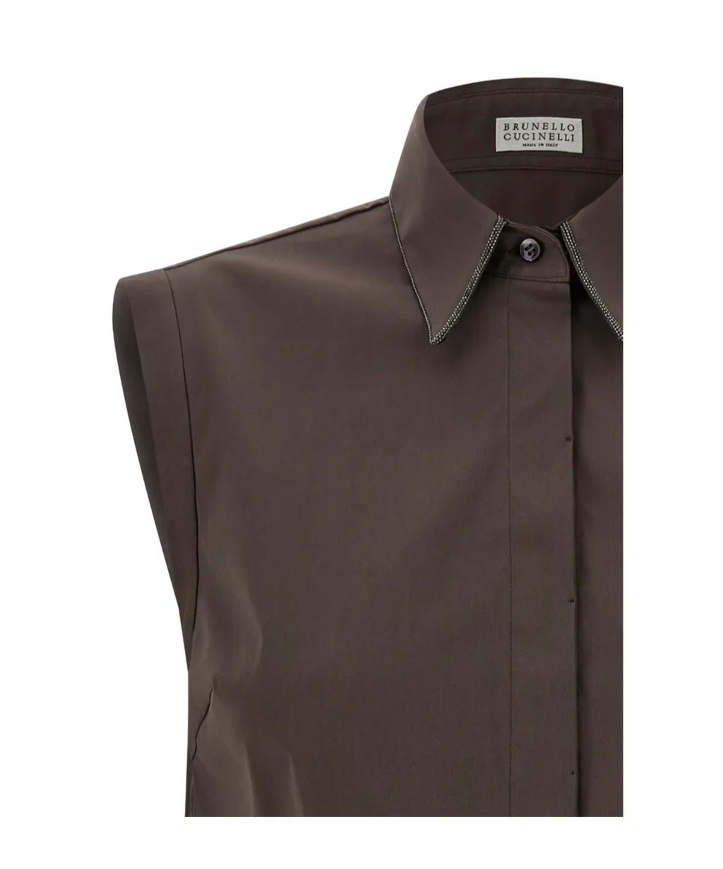 Brunello Cucinelli Sleeveless Curved Hem Shirt