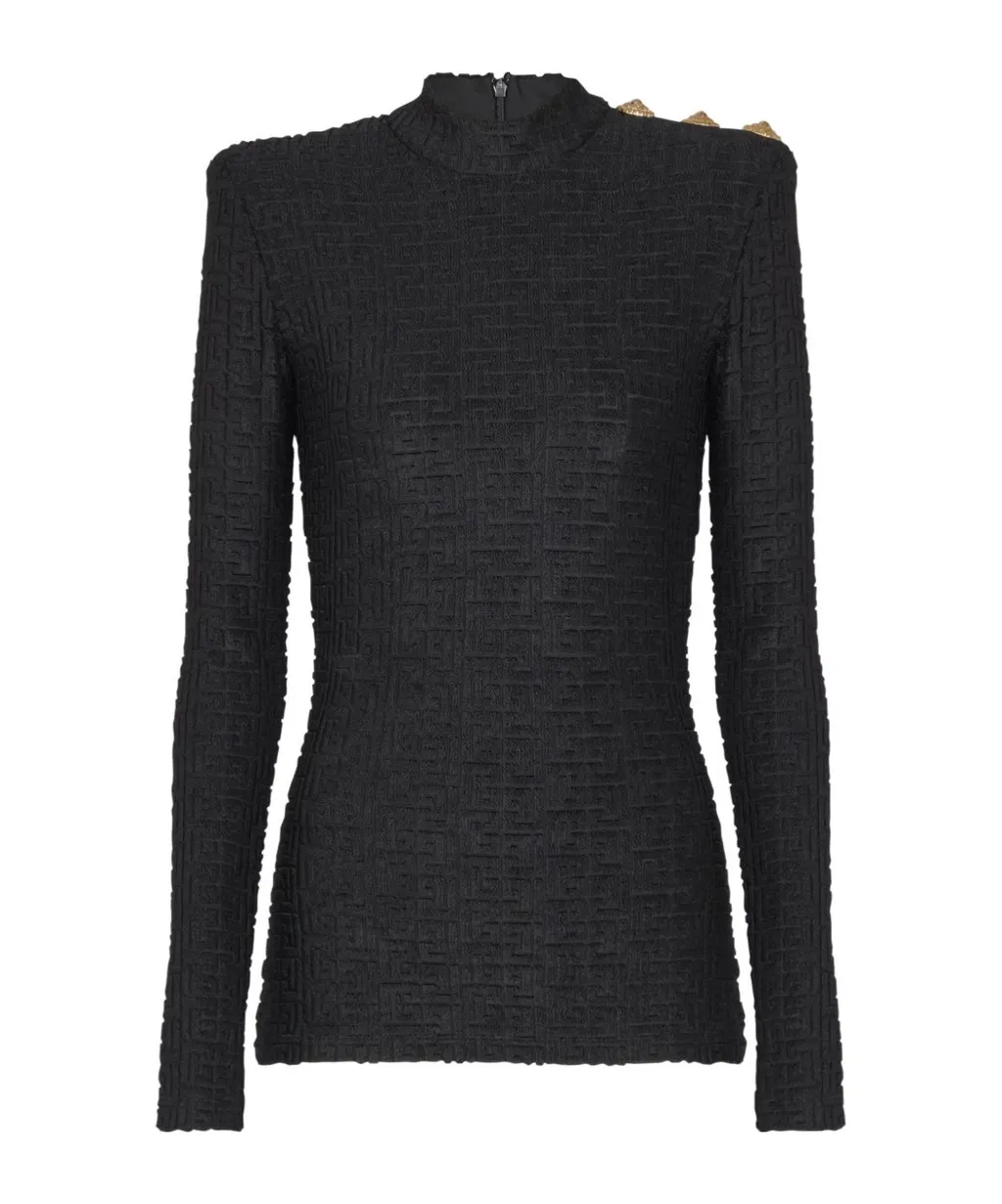 Balmain High Neck Monogram-Pattern Top