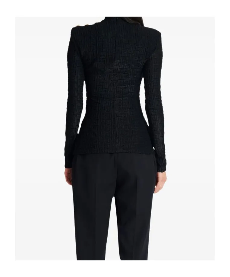 Balmain High Neck Monogram-Pattern Top