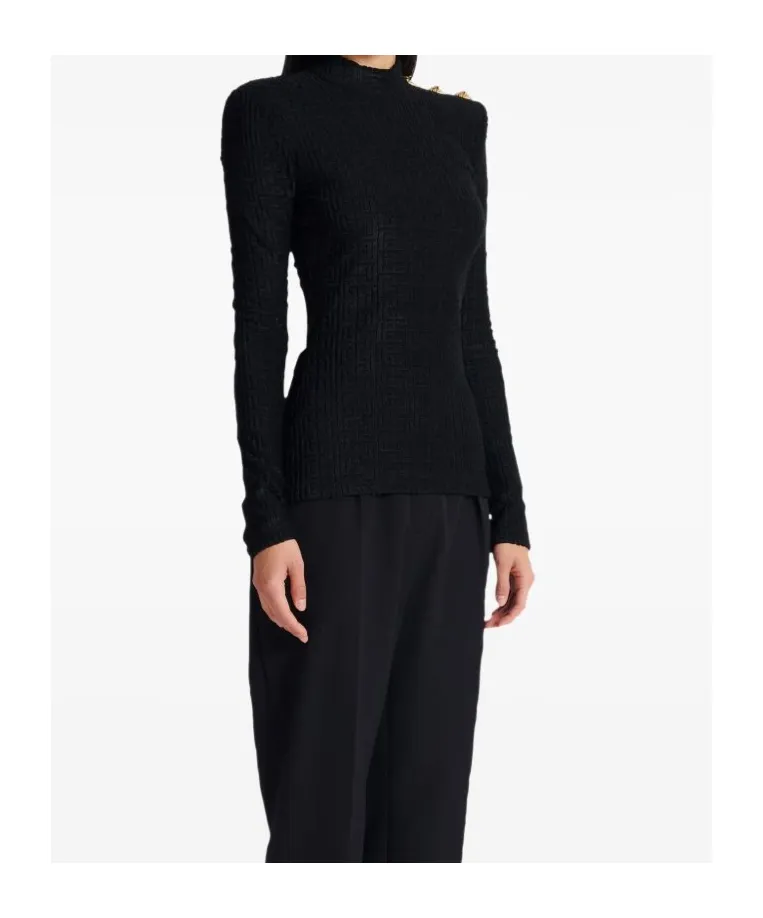 Balmain High Neck Monogram-Pattern Top