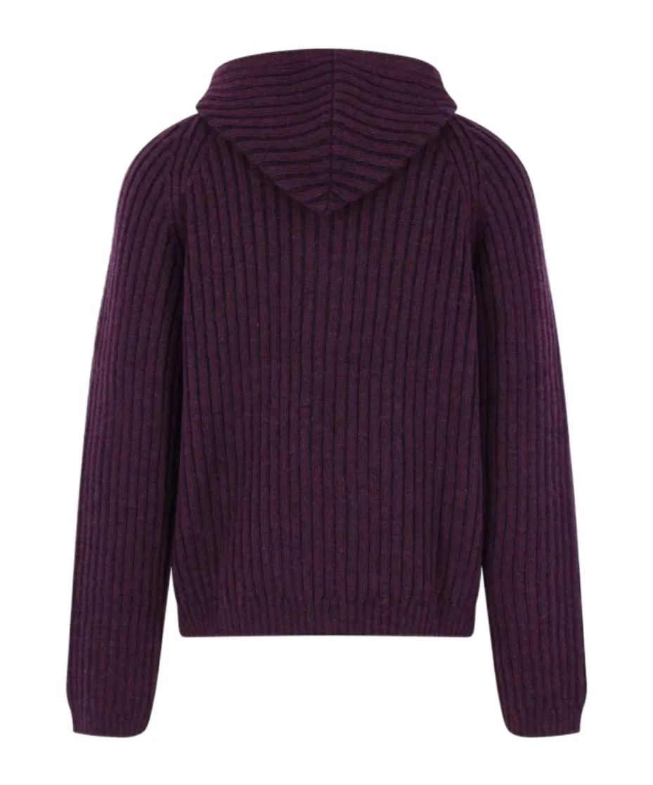 Ribbed Hooded Knit Cardigan