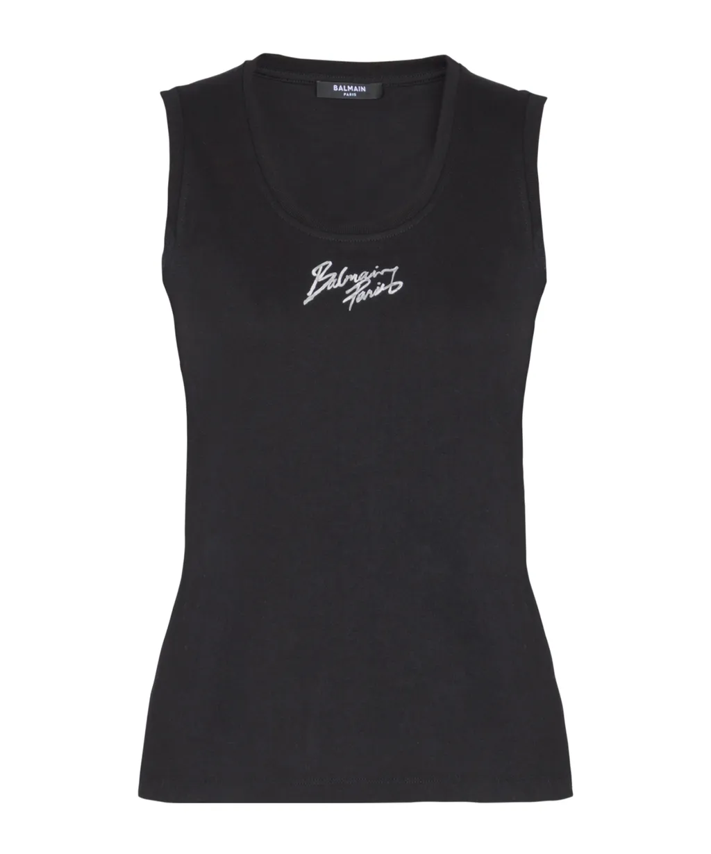 Balmain Brushed Logo Printed Relaxed Tank Top
