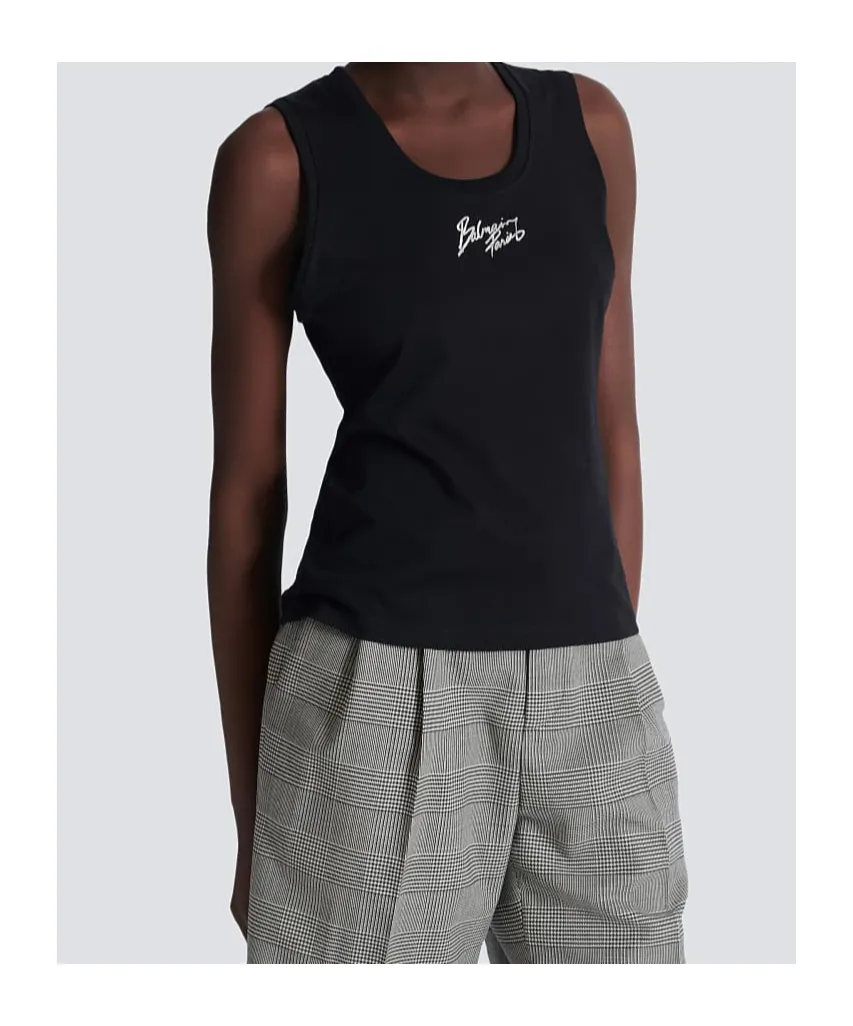 Balmain Brushed Logo Printed Relaxed Tank Top