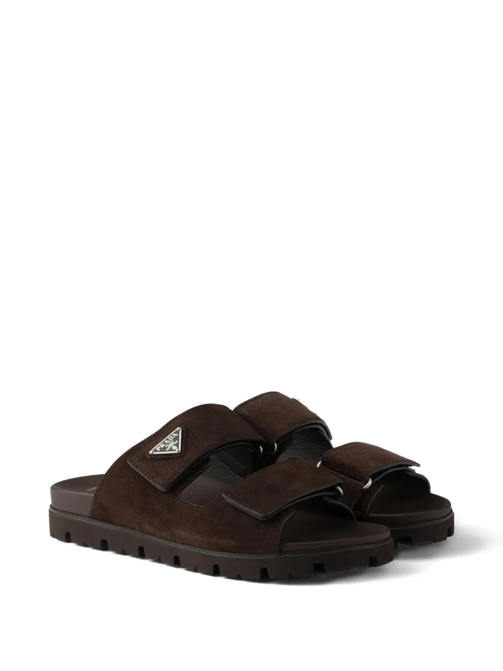 Prada Enamel-Triangle Slip-On Sandals