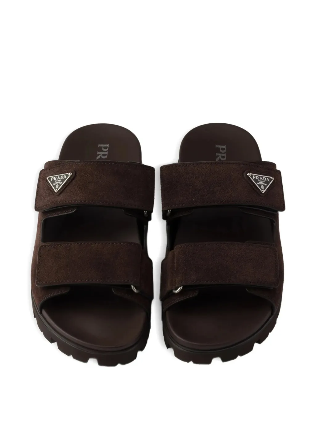Prada Enamel-Triangle Slip-On Sandals