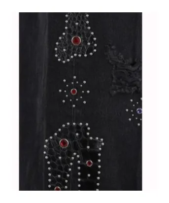 Studded Ripped Wide-Leg Jeans