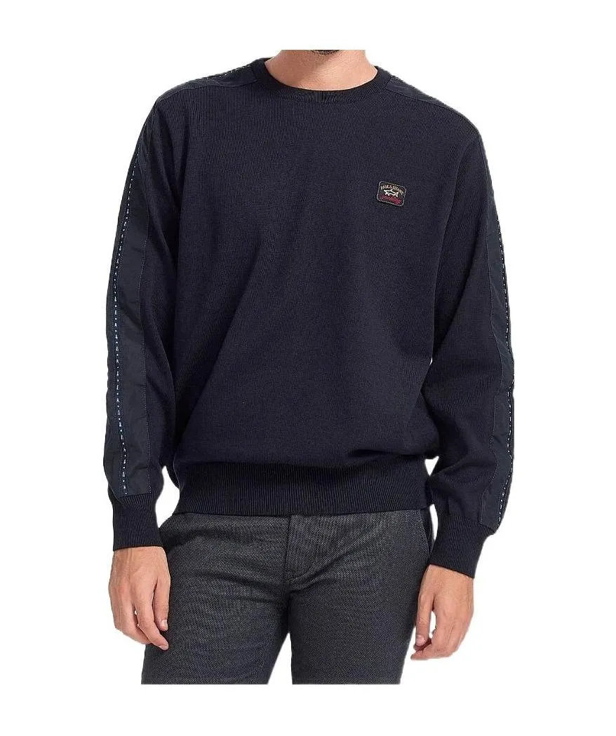 Navy Blue Round-Neck Logo Pullover