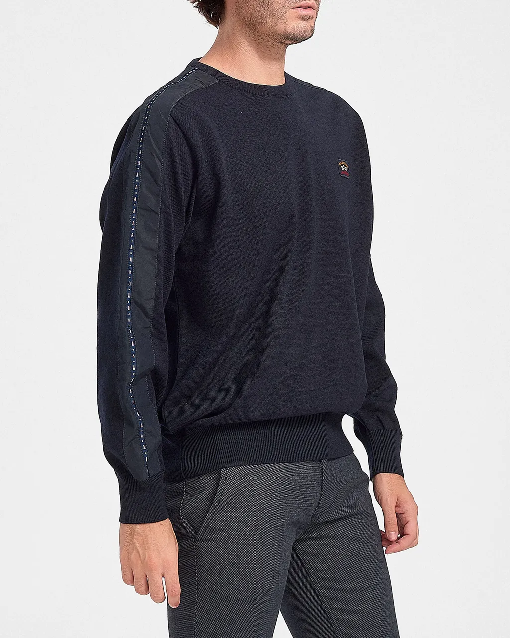 Navy Blue Round-Neck Logo Pullover