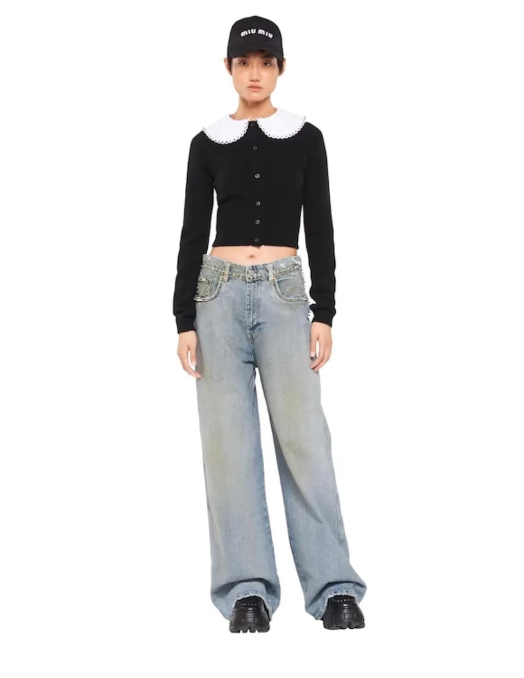 Contrasting-Collar Cardigan