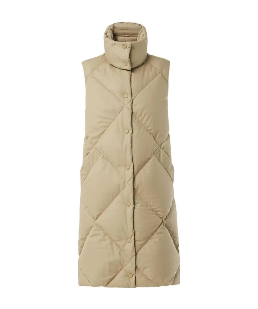 Funnel-Neck Quilted Long Gilet