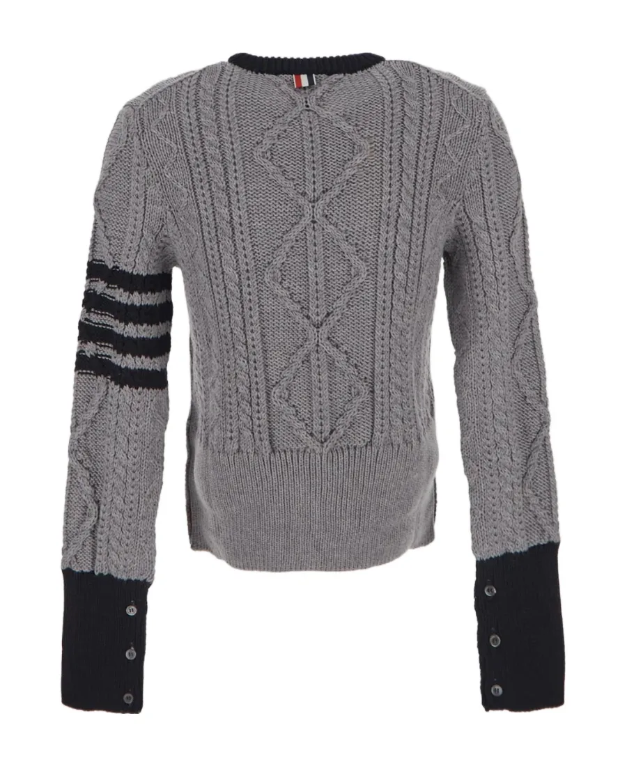 Thom Browne Signature 4-Bar Stripe Crewneck Pullover