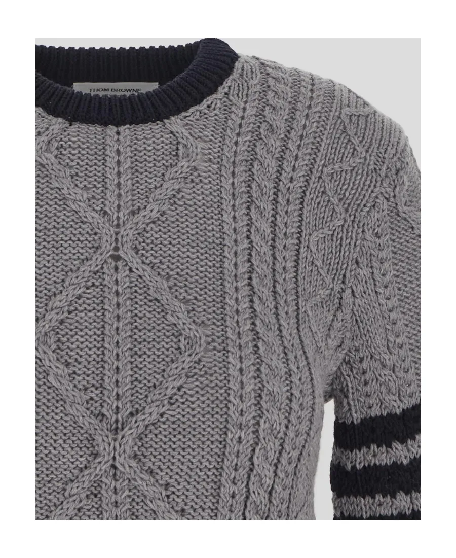 Thom Browne Signature 4-Bar Stripe Crewneck Pullover