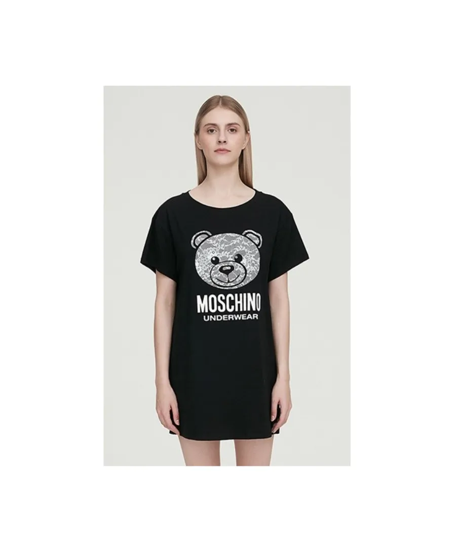 Black Lace Bear Logo Printed T-Shirt Dress