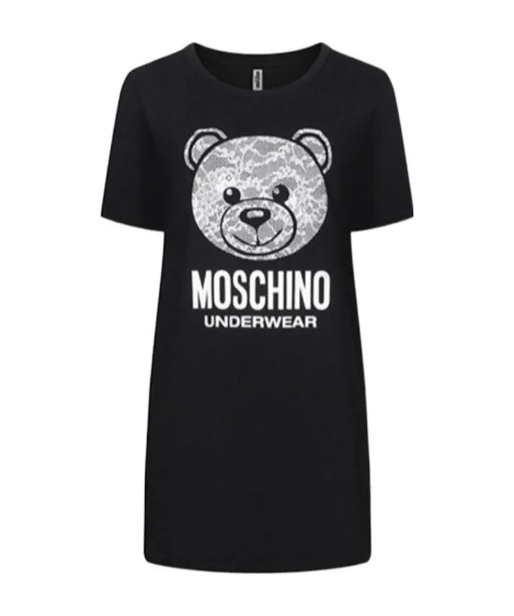 Black Lace Bear Logo Printed T-Shirt Dress