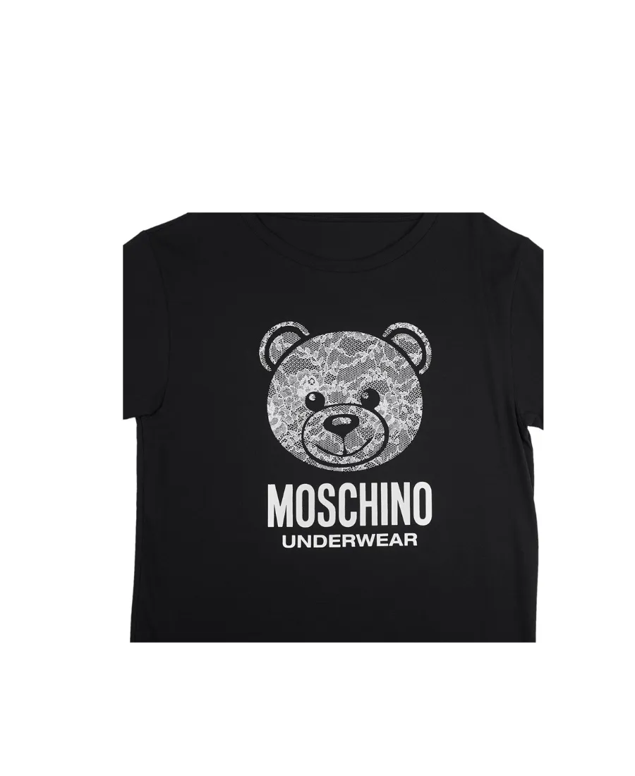 Black Lace Bear Logo Printed T-Shirt Dress