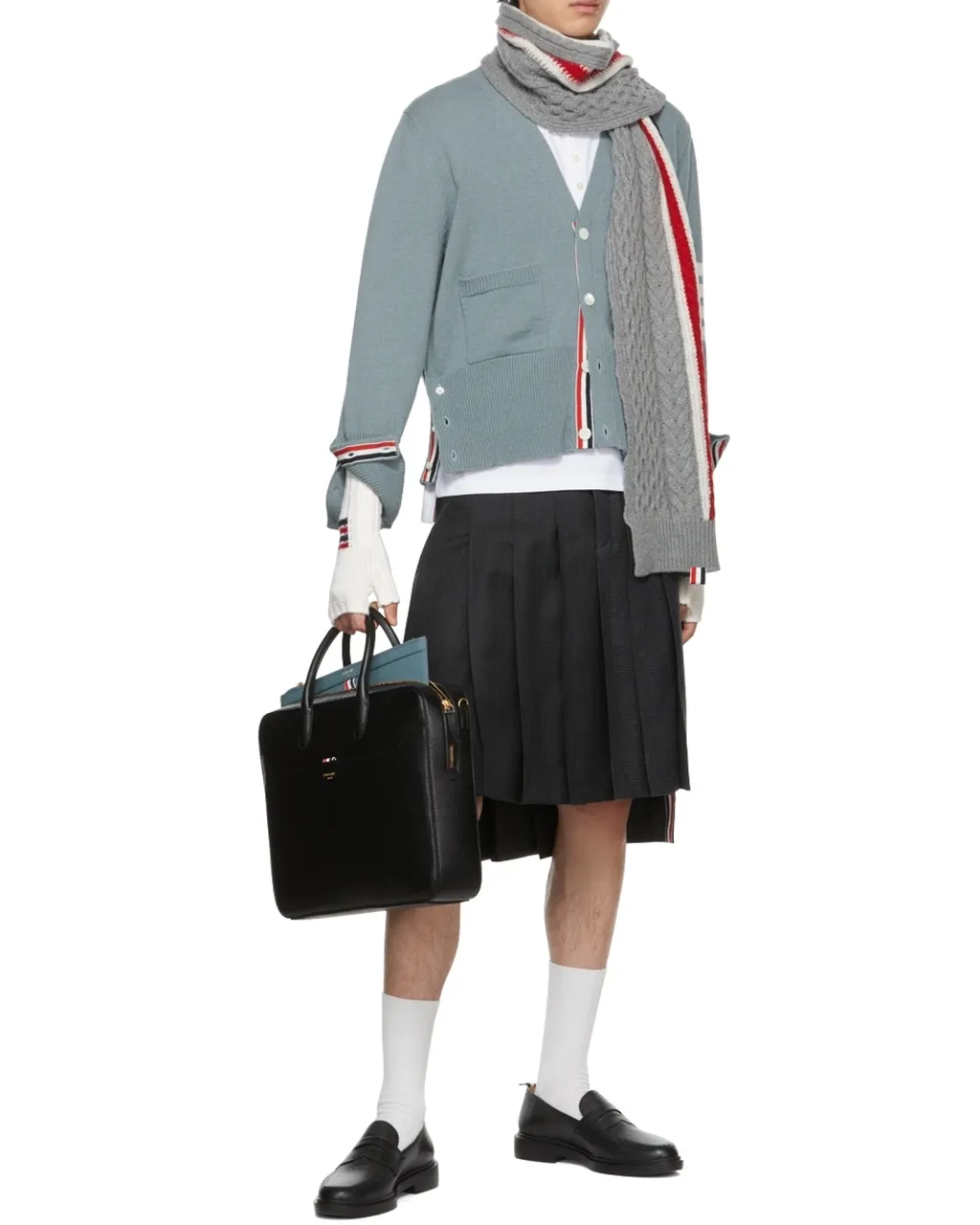 Thom Browne Logo-Print Top Handle Laptop Bag
