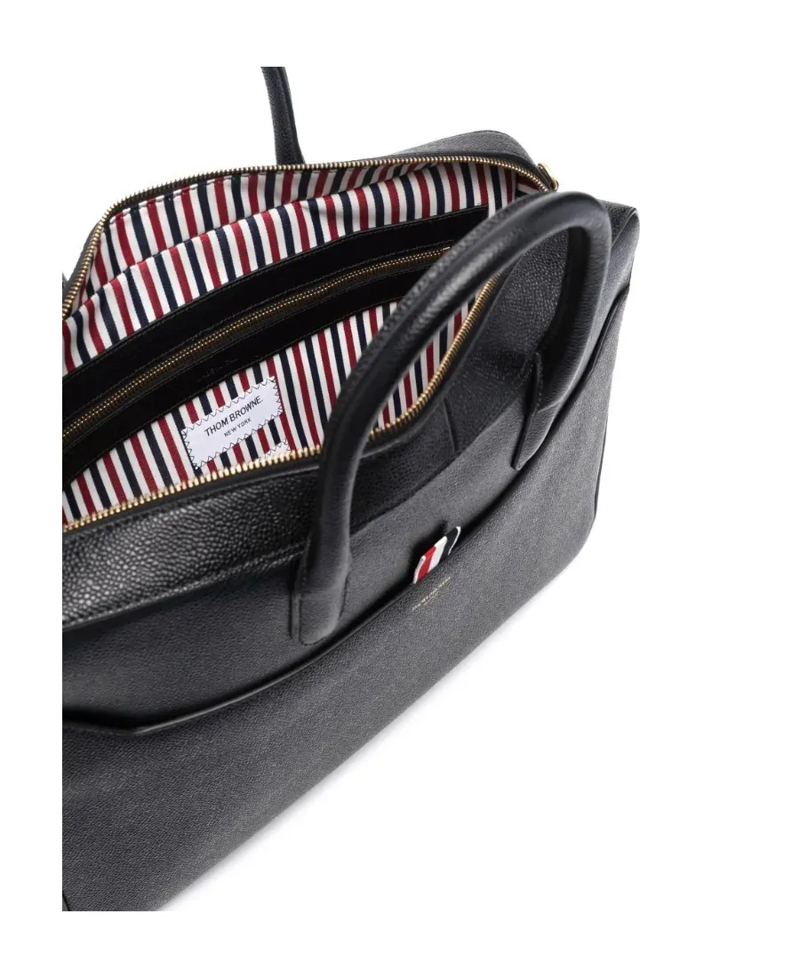 Thom Browne Logo-Print Top Handle Laptop Bag
