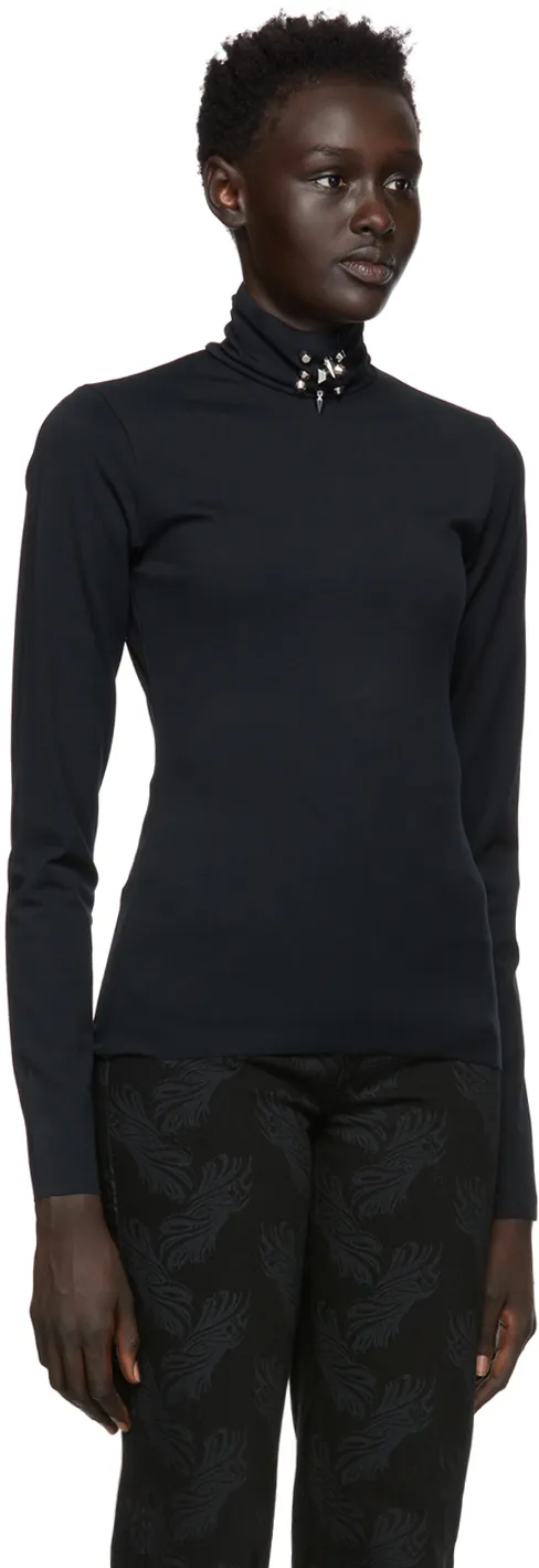 High-Neck Studded Long Sleeve Top