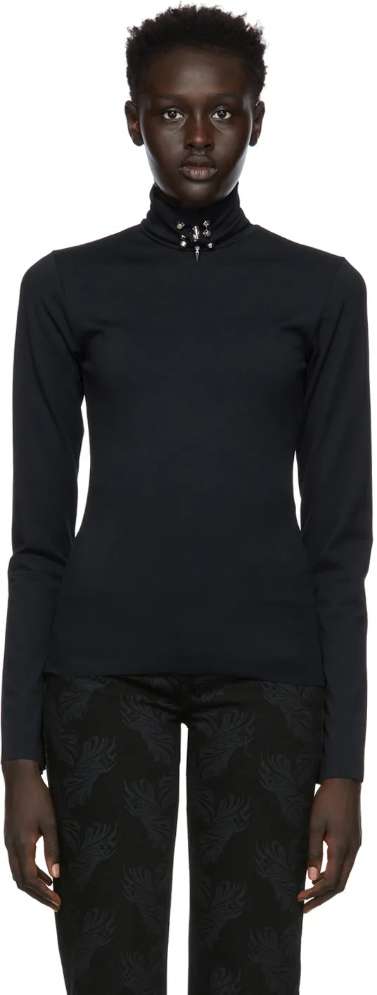 High-Neck Studded Long Sleeve Top