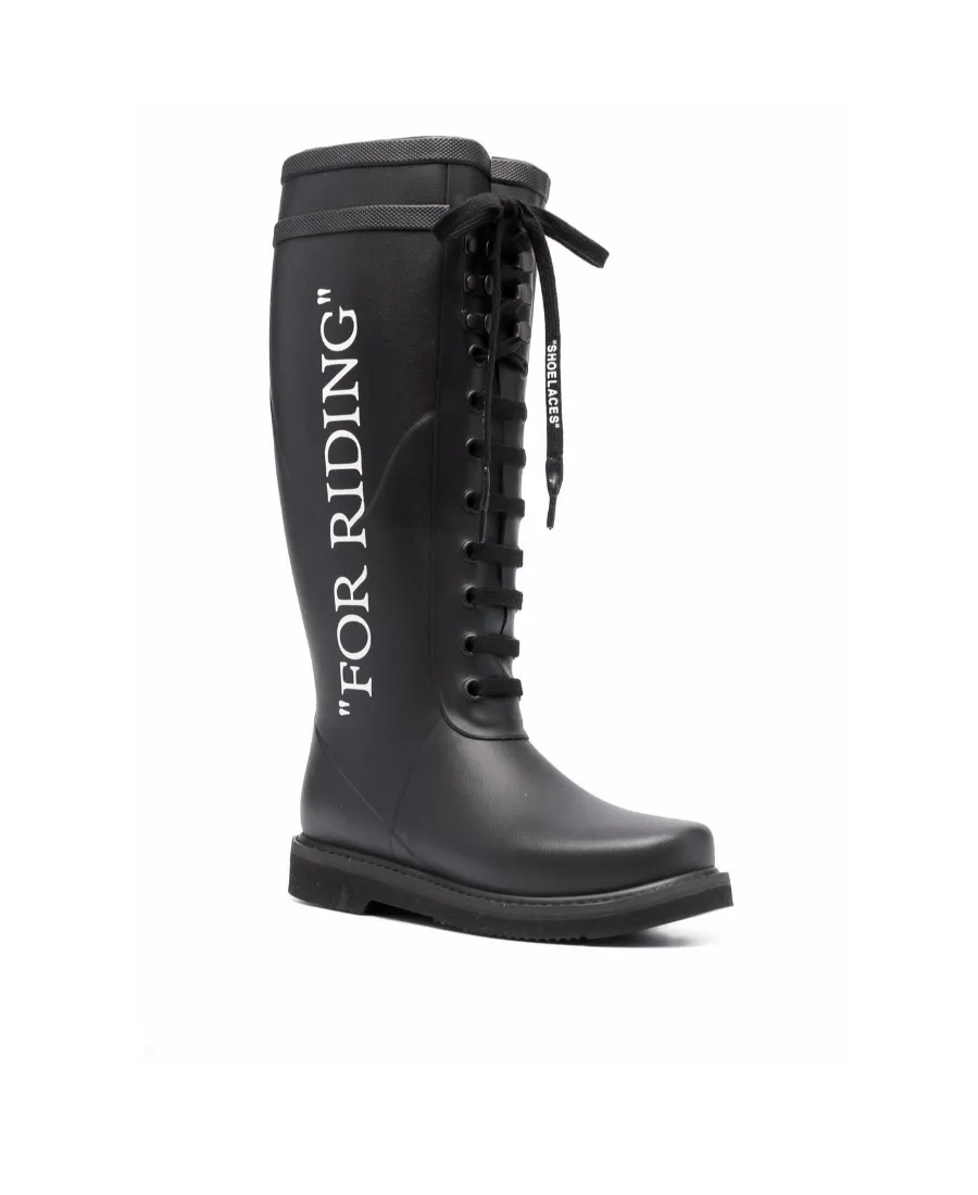 Slogan-Print Metallic Rubber Boots