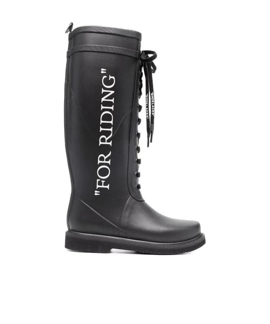 Slogan-Print Metallic Rubber Boots