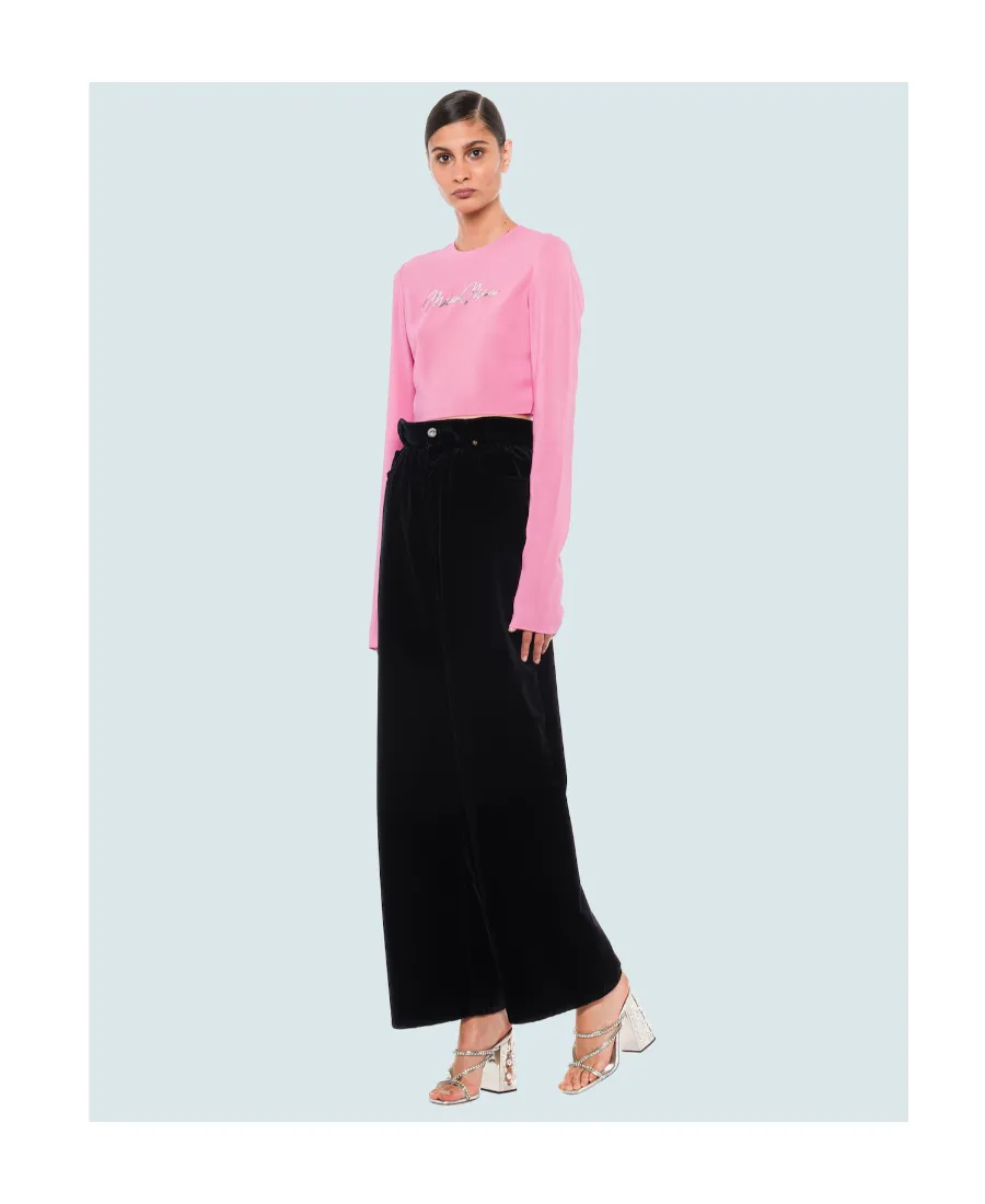 Sequinned-Logo Georgette Cropped Top