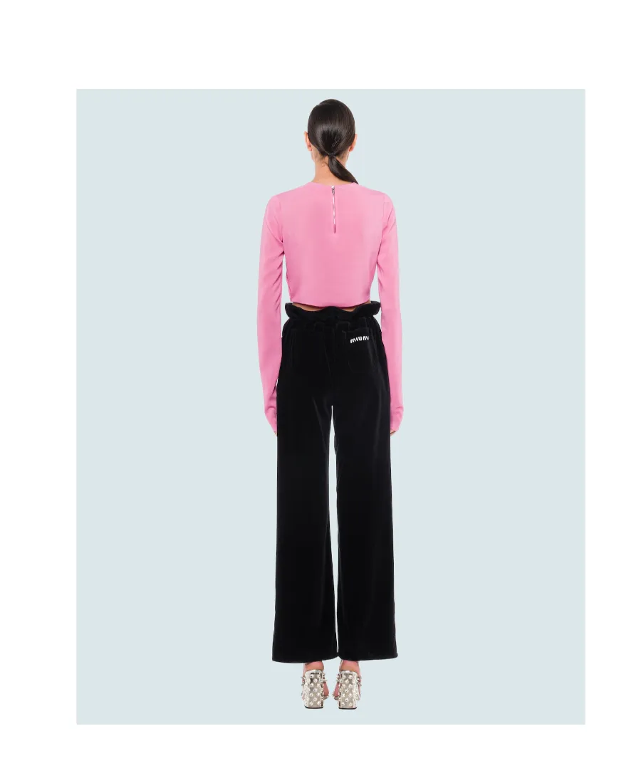 Sequinned-Logo Georgette Cropped Top