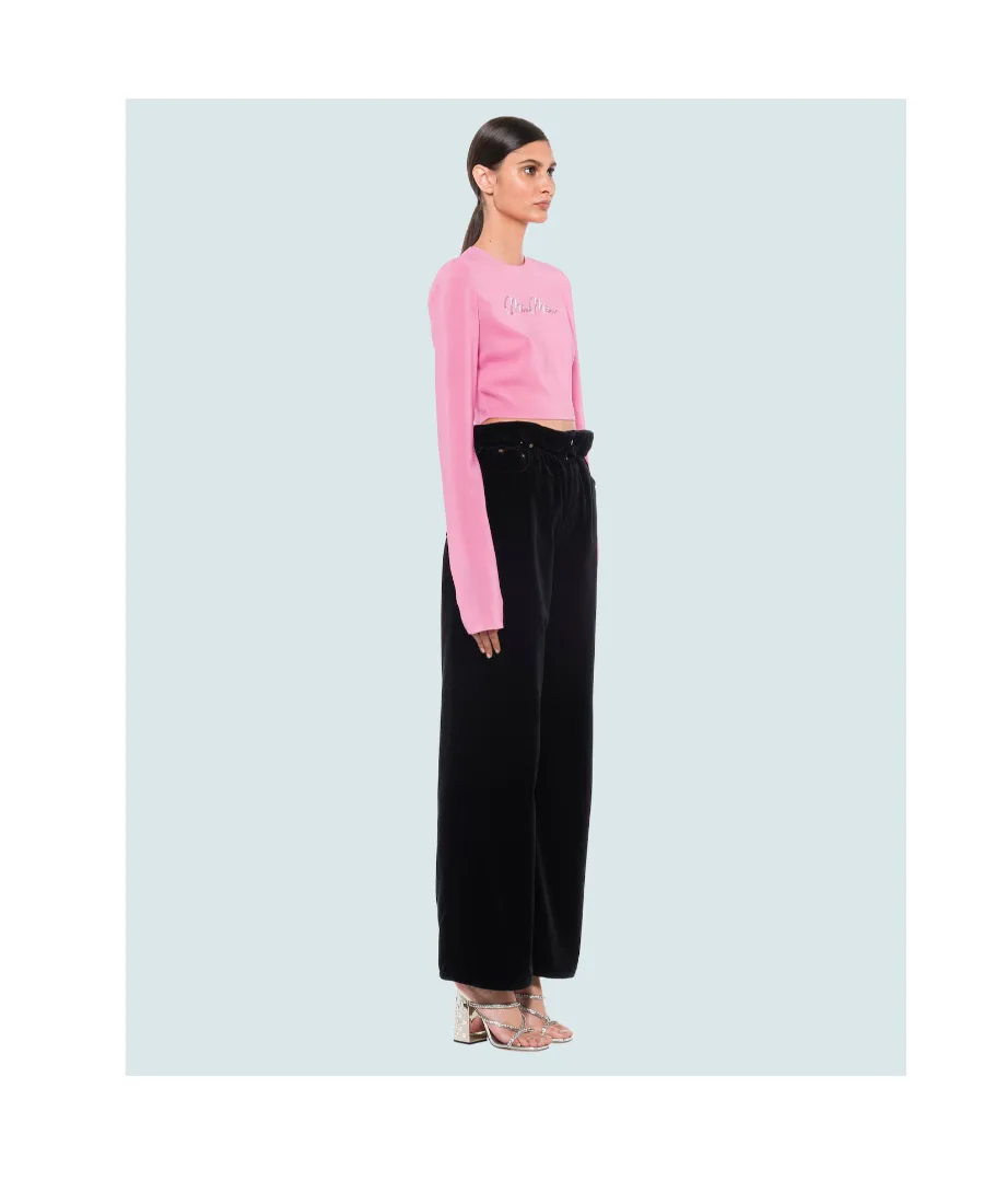 Sequinned-Logo Georgette Cropped Top