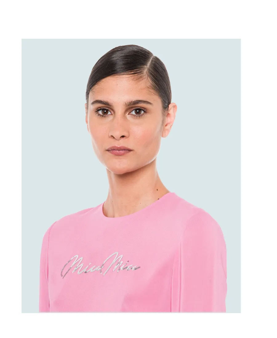 Sequinned-Logo Georgette Cropped Top