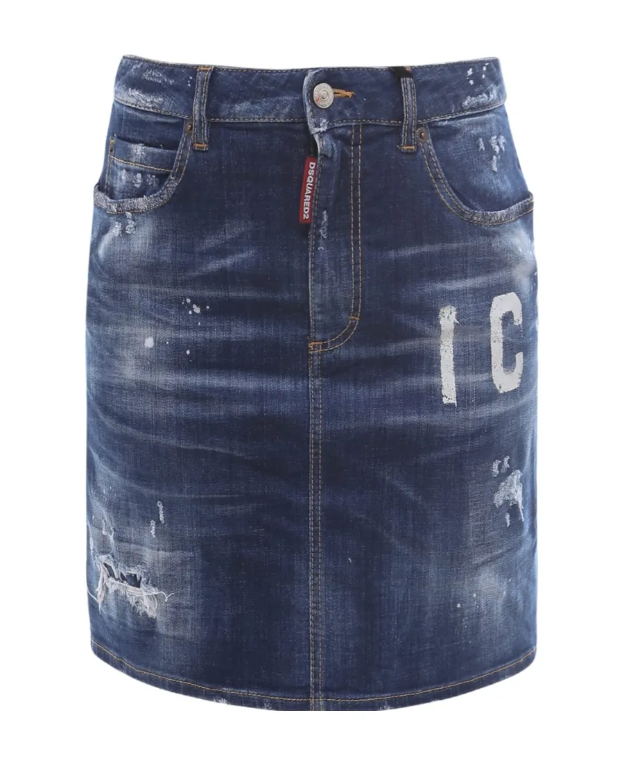 Logo-Print Denim Skirt