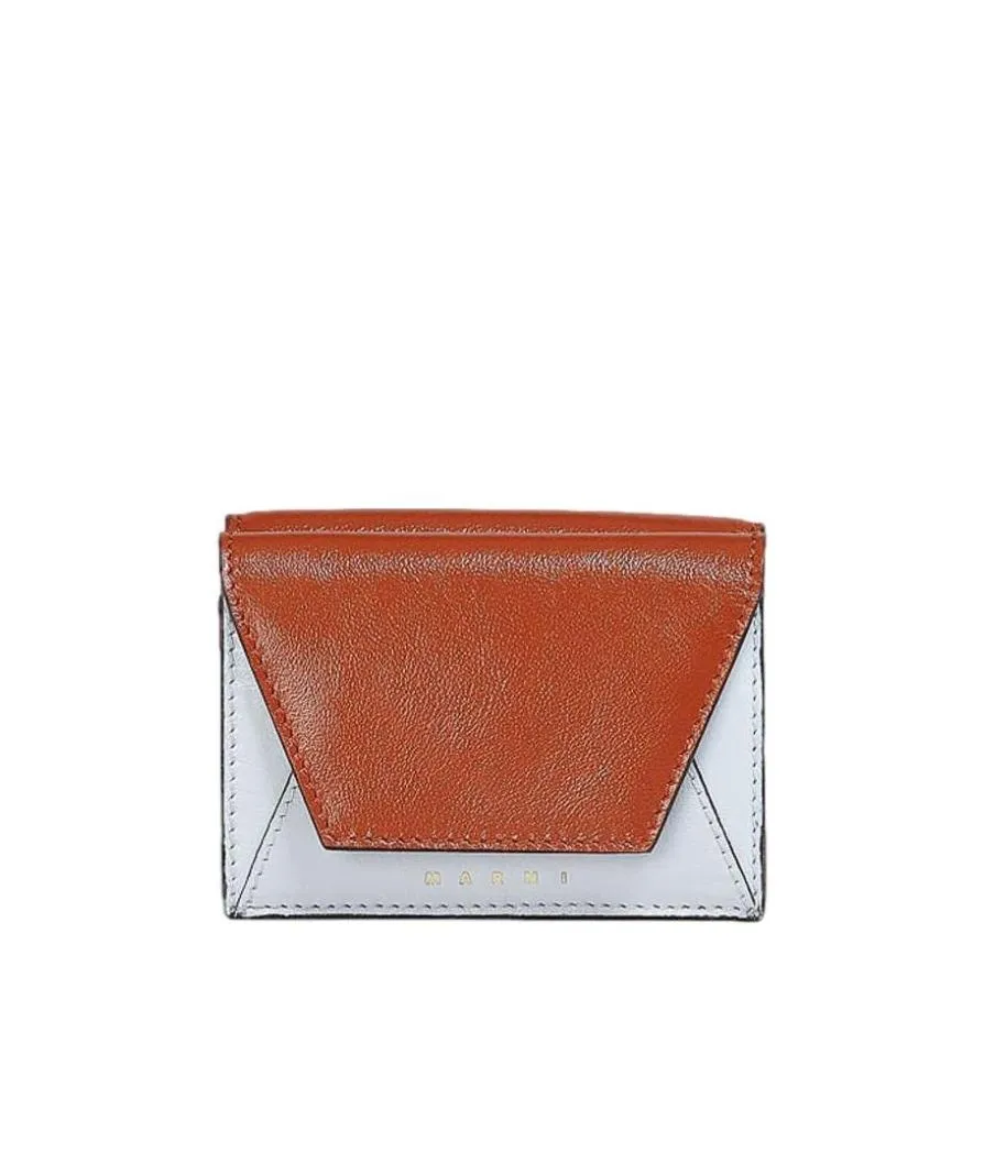 White And Beige Leather Tri-Fold Wallet