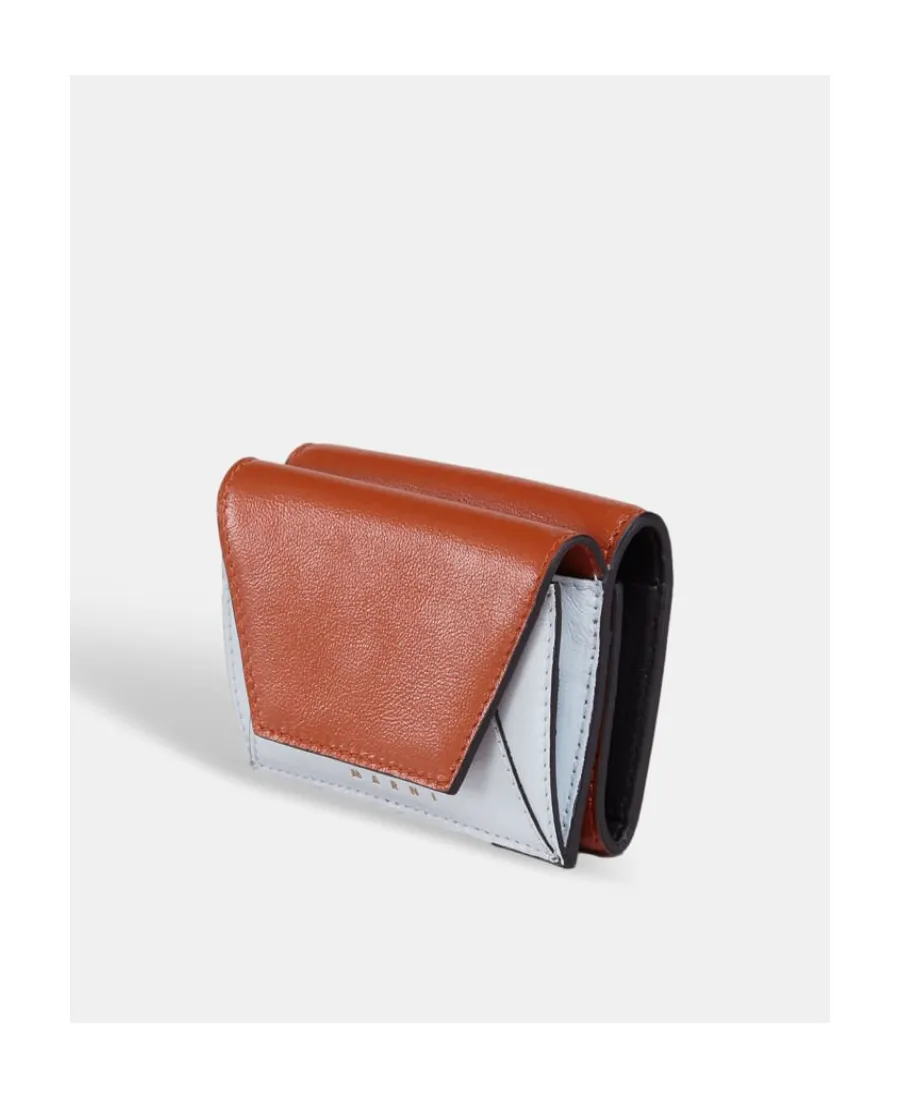 White And Beige Leather Tri-Fold Wallet