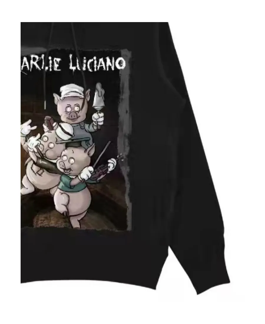 Black Three Pigs Hooded Sweater