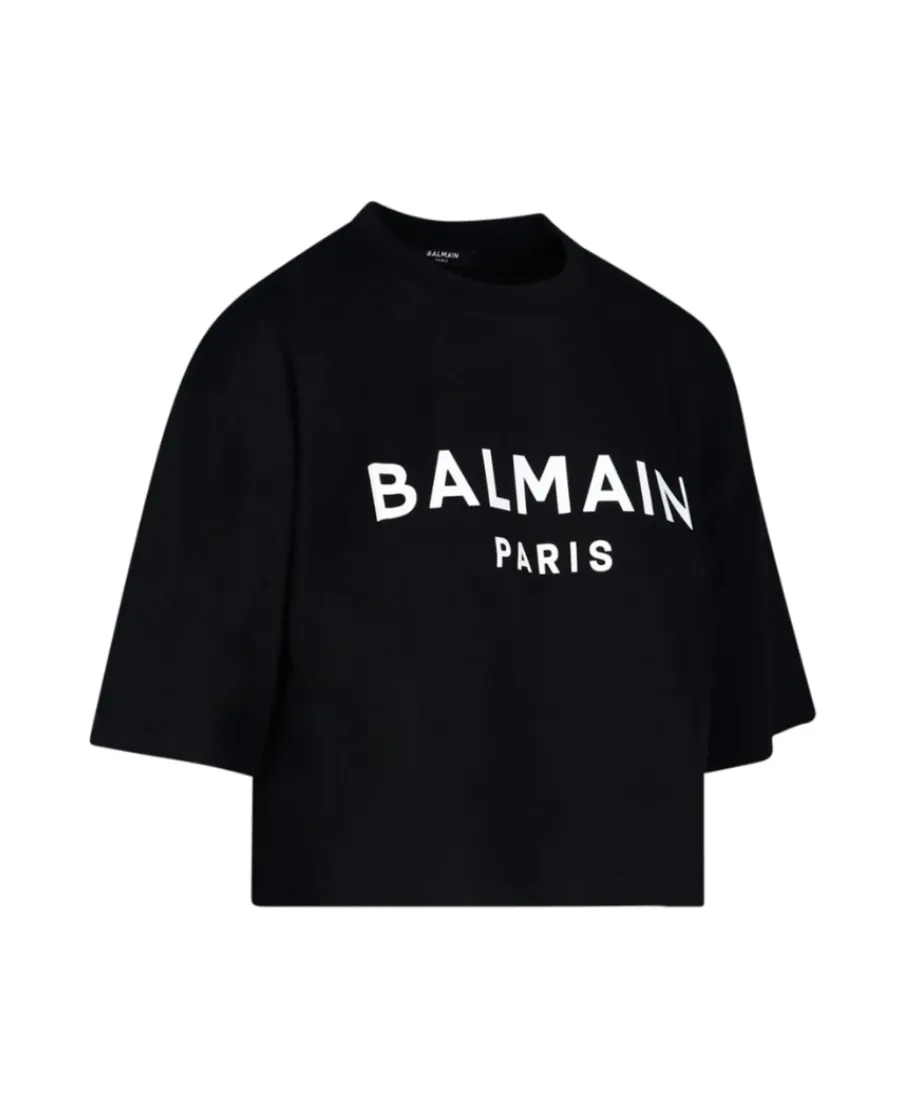 Balmain Logo Printed Cropped T-Shirt