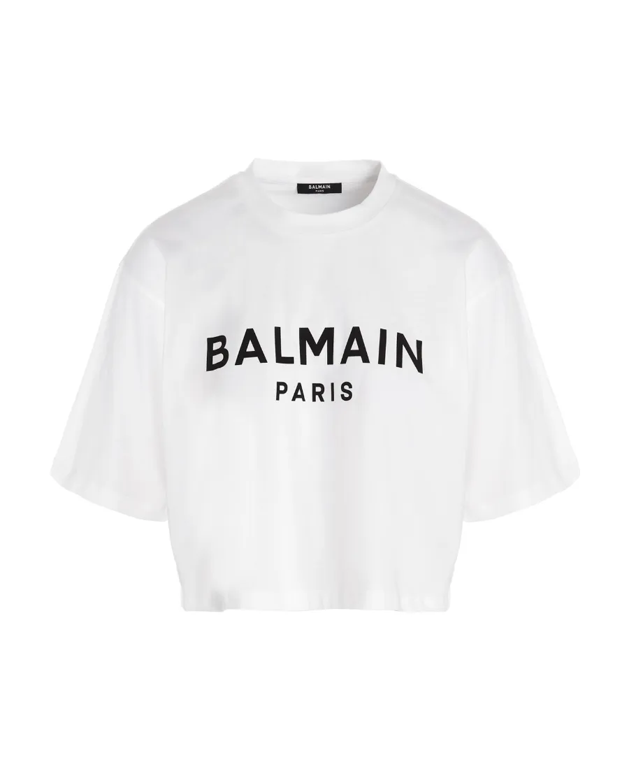 Balmain Logo Printed Cropped T-Shirt