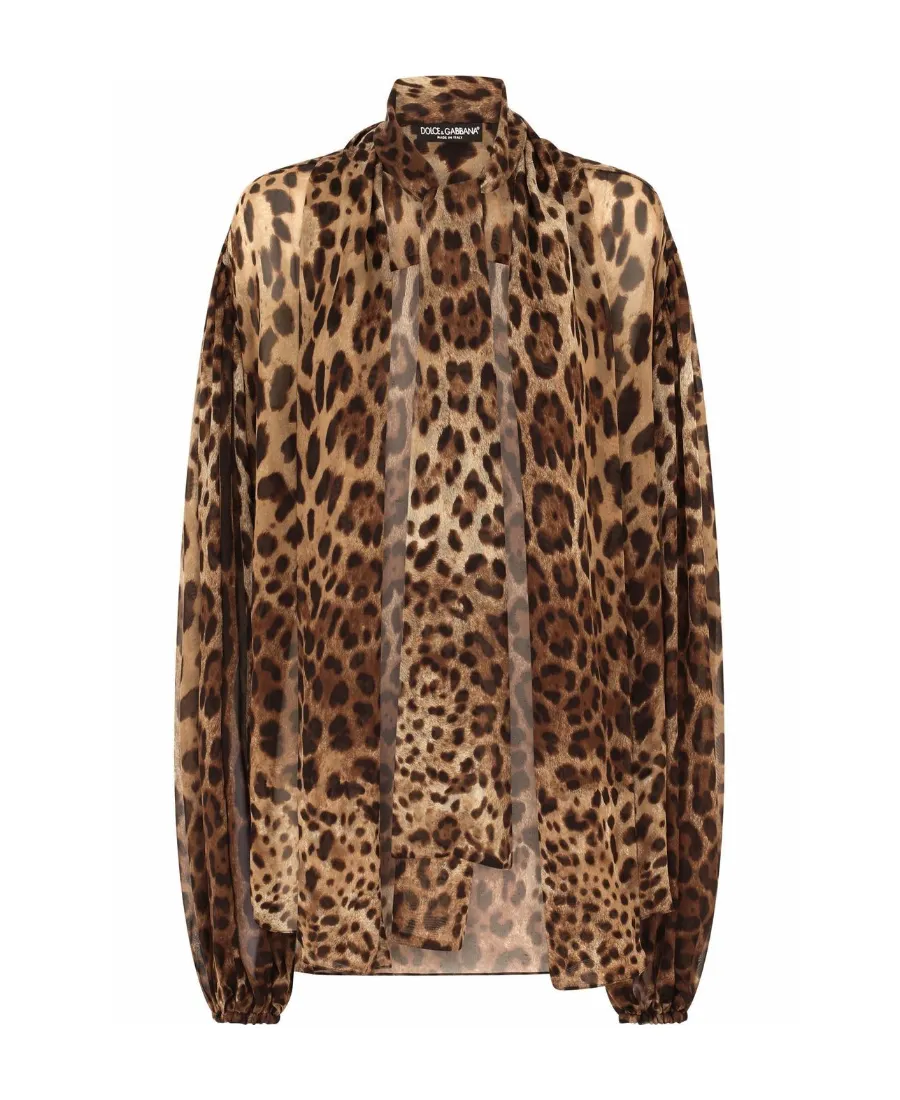Dolce & Gabbana Leopard Printed Elasticated Cuffs Blouse