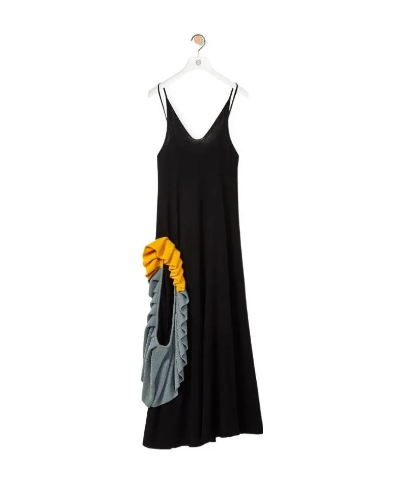 Wool Pleated Trimmed Knitted Medium Dress