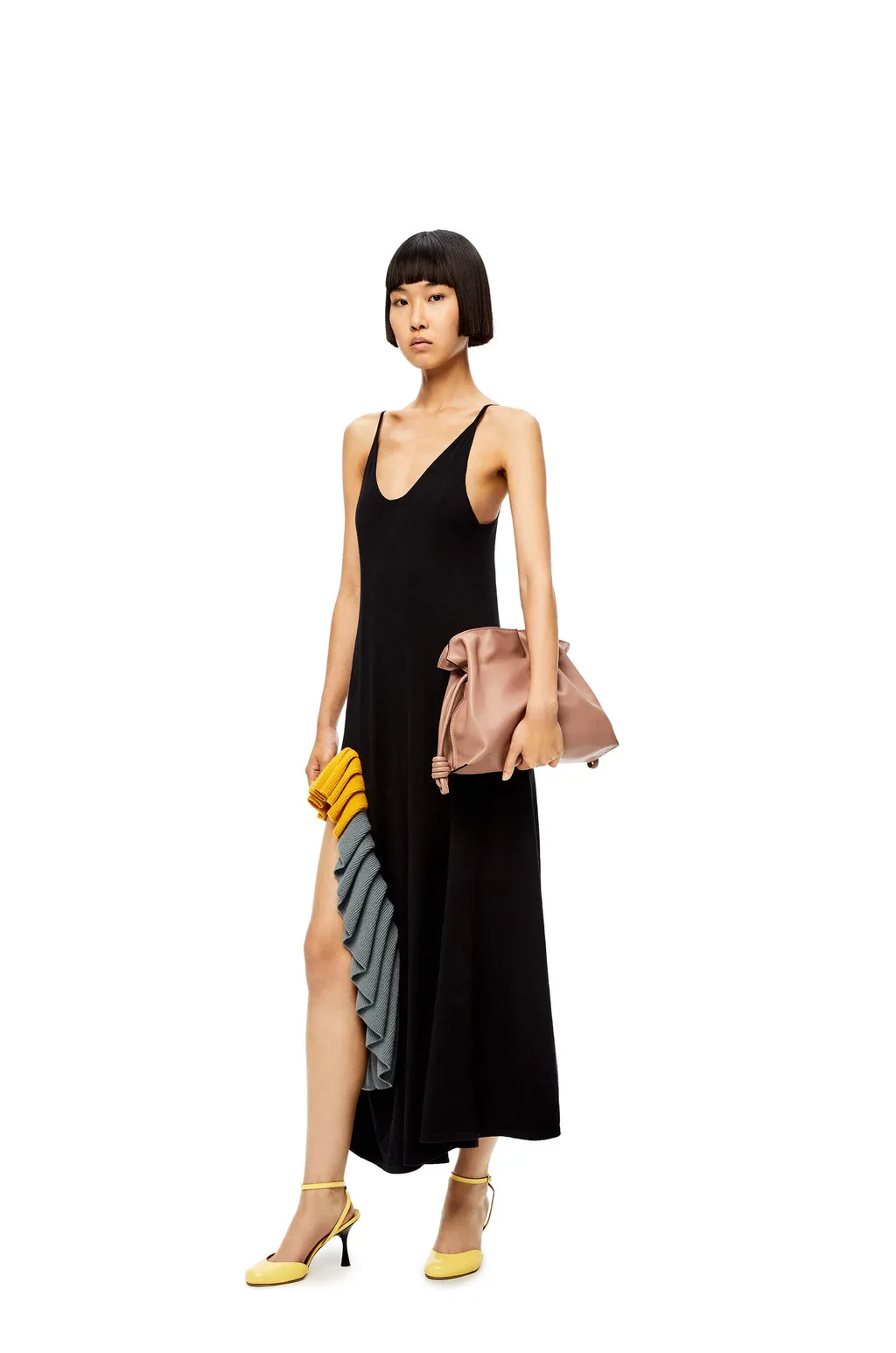 Wool Pleated Trimmed Knitted Medium Dress