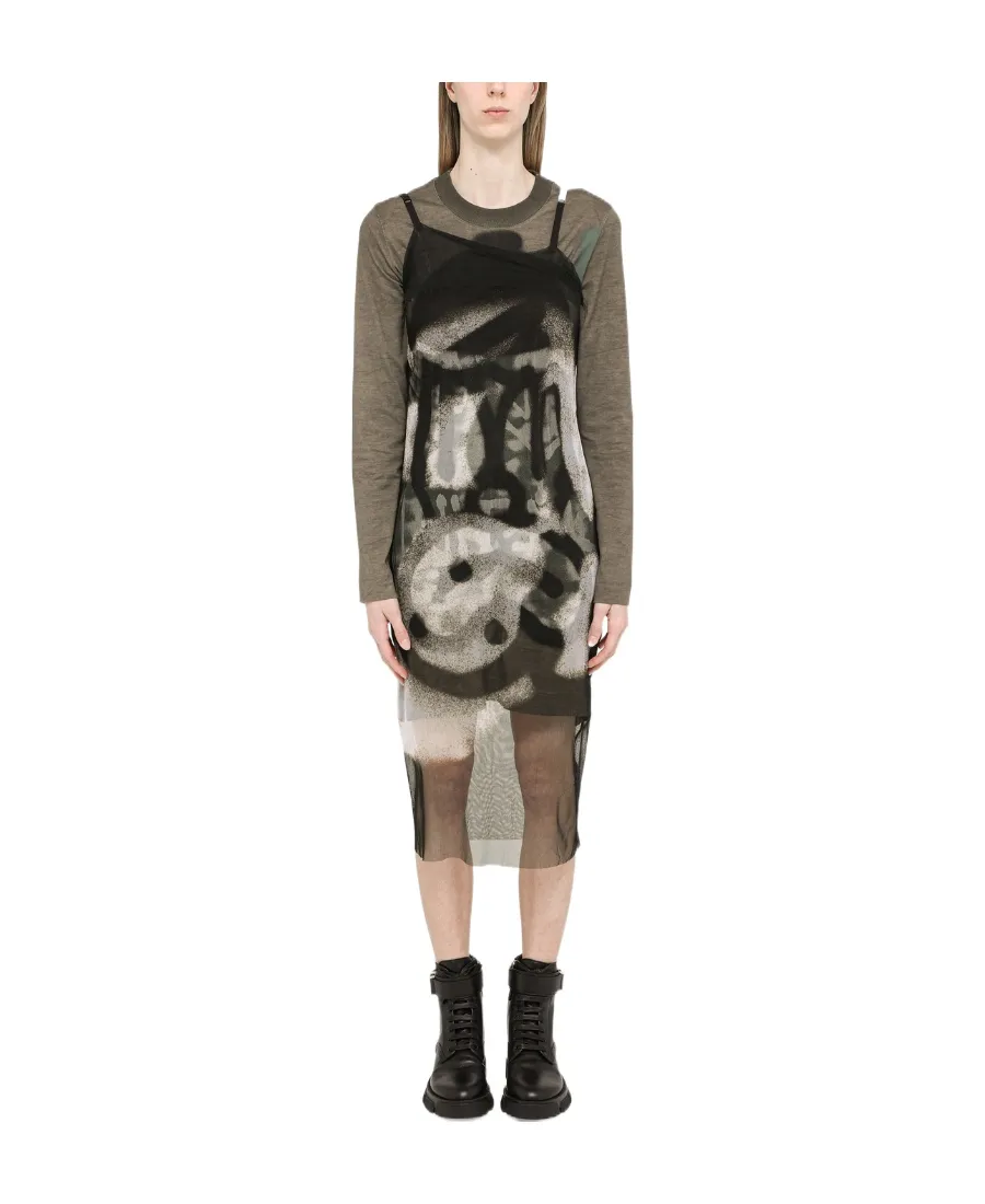 Graphic-Print Long-Sleeve Dress