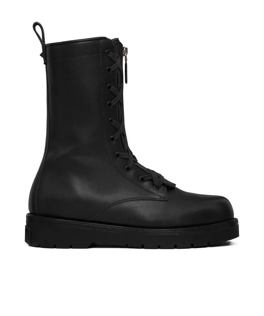 Valentino Round Toe Lace-Up Combat Boots