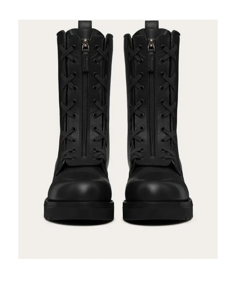 Valentino Round Toe Lace-Up Combat Boots
