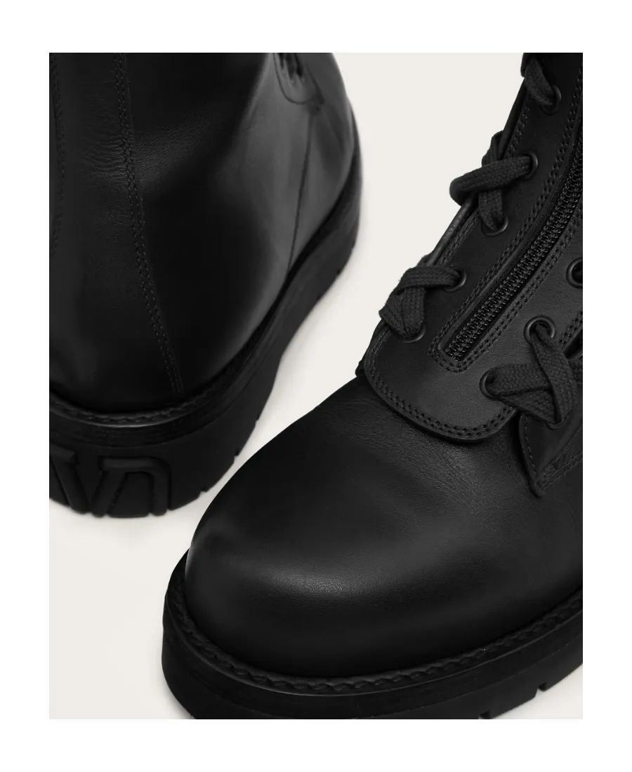 Valentino Round Toe Lace-Up Combat Boots