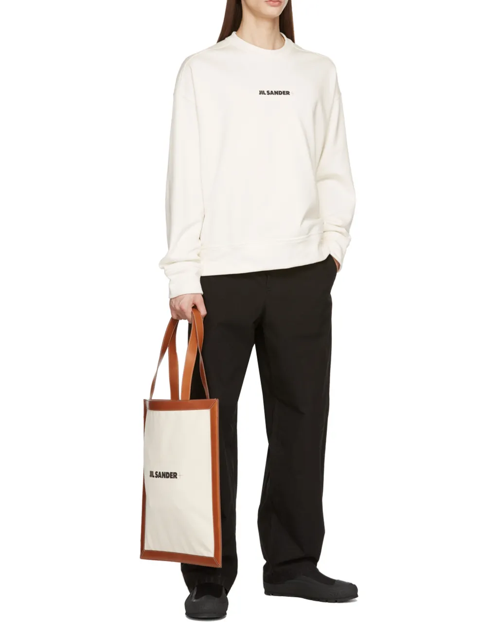 Jil Sander Logo Printed Open Top Tote Bag