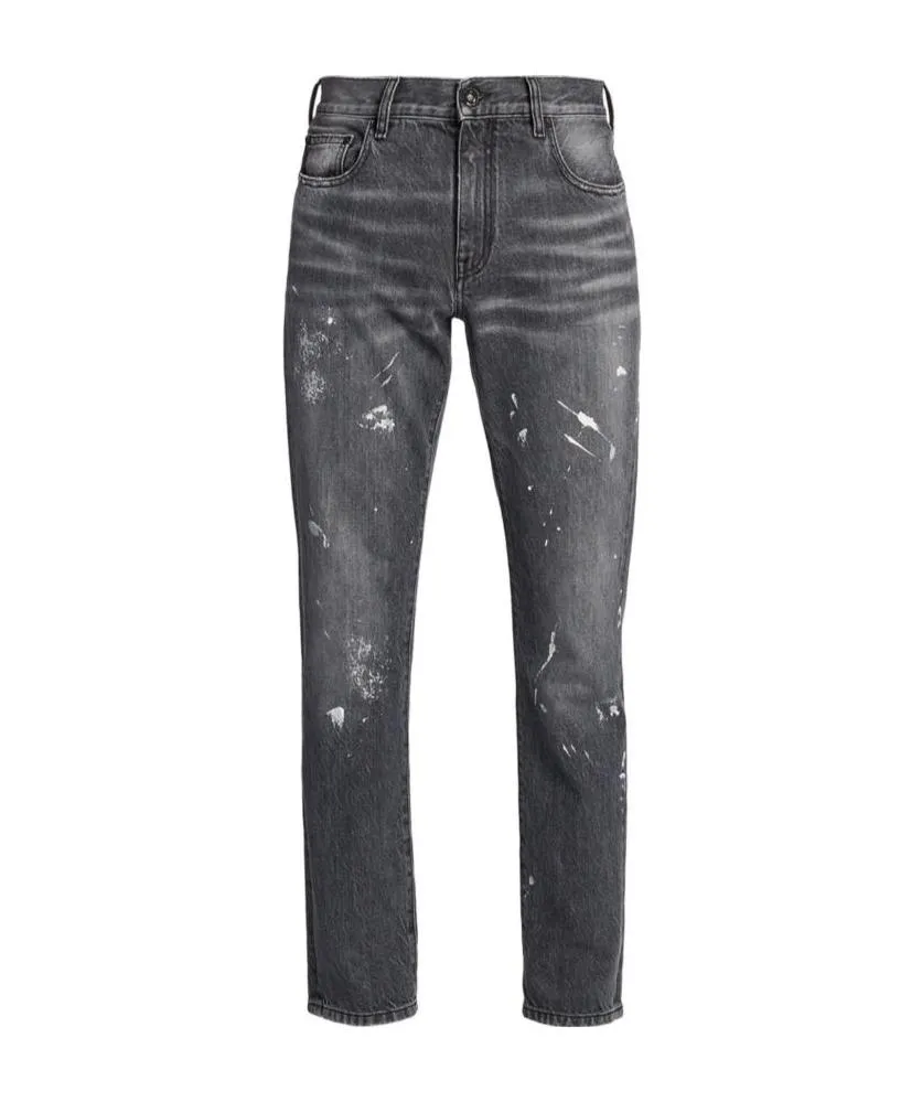 Off-White Diag-Striped Distressed Straight Leg Jeans