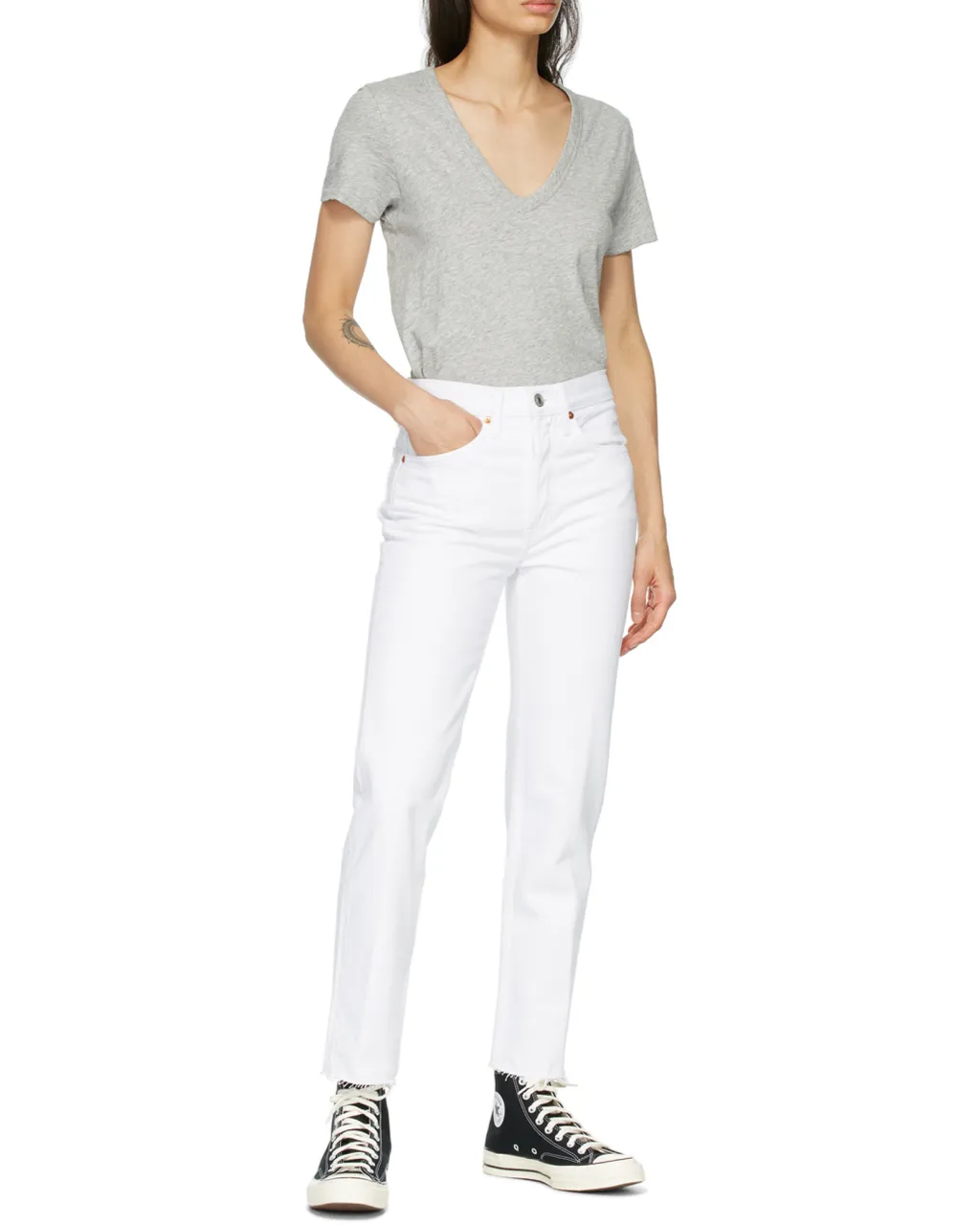Re/Done High Rise Stove Pipe Cropped Jeans