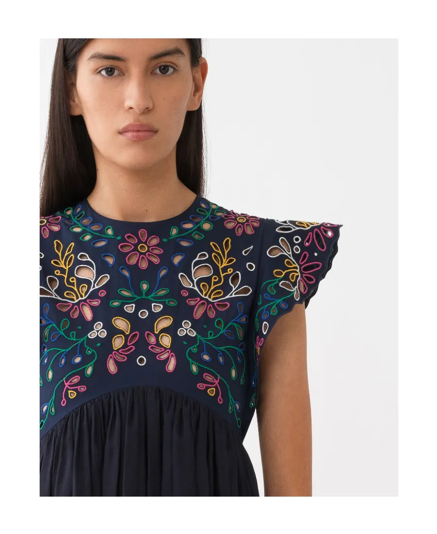 Embroidered Lotus Leaf Edge Dress
